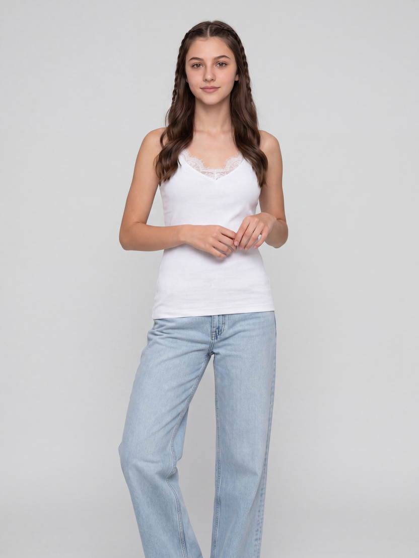White Textured Regular Fit Camisole for Women - Image 6