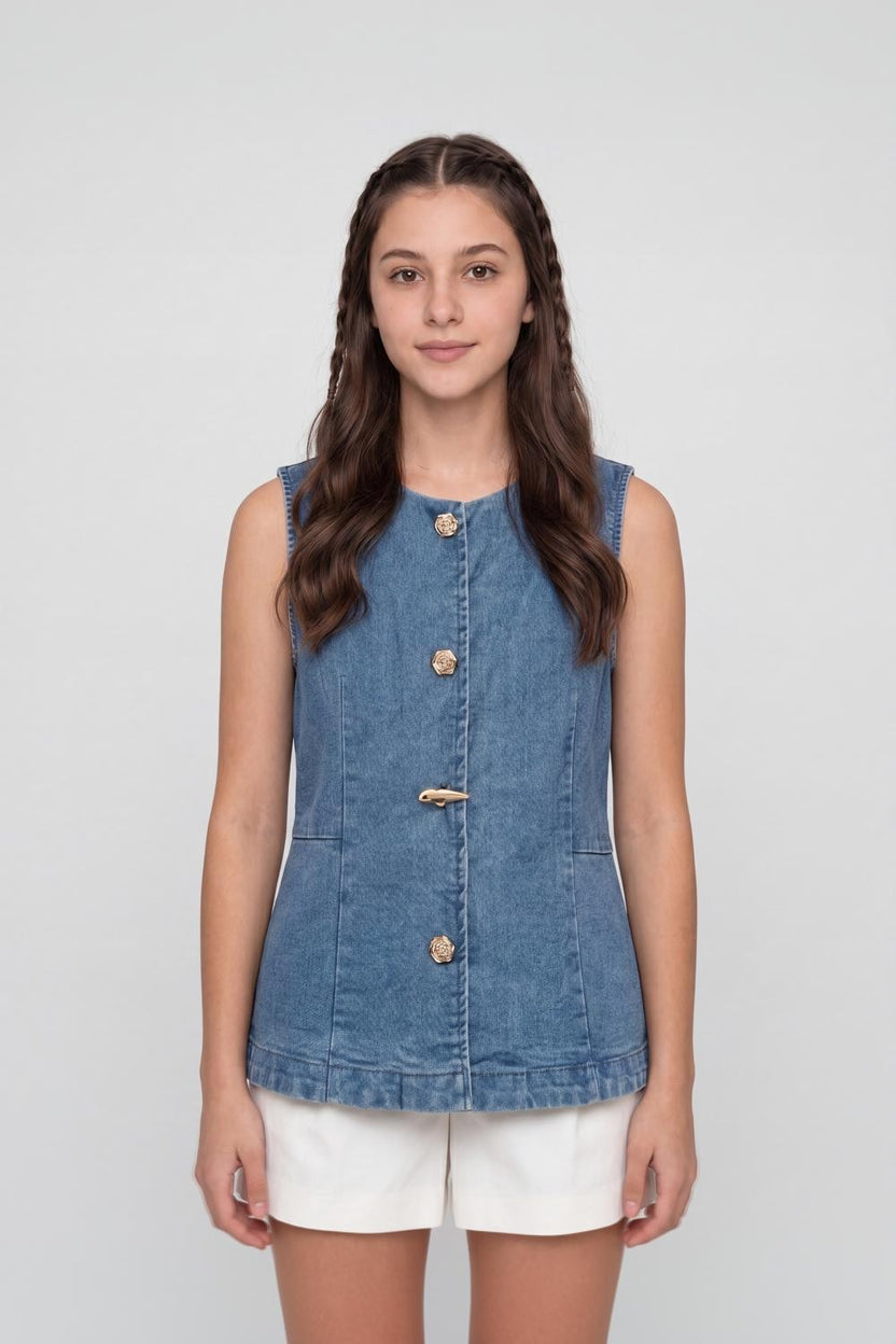 Blue Denim Regular Fit Top For Women - Image 2