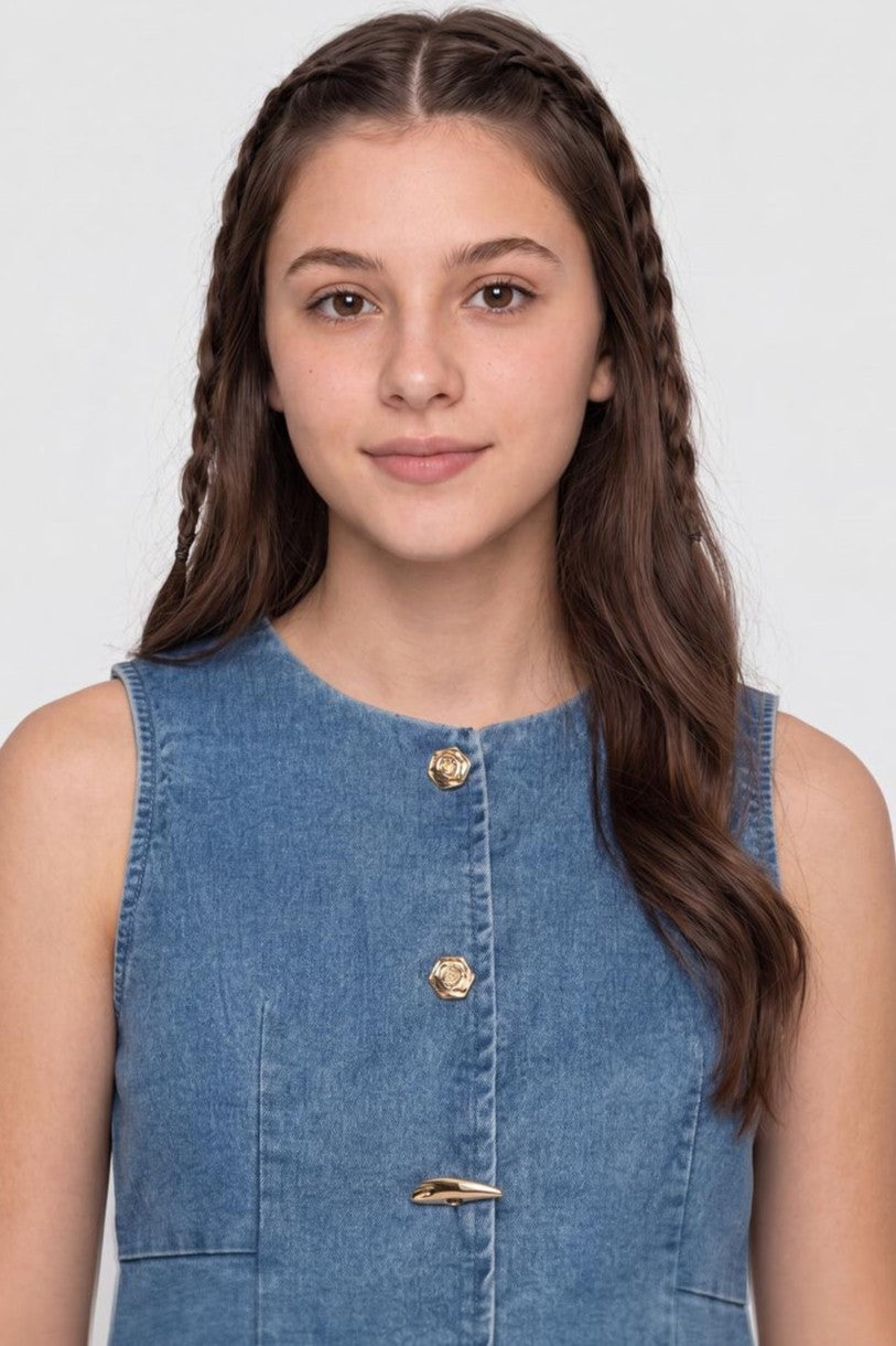 Blue Denim Regular Fit Top For Women - Image 3