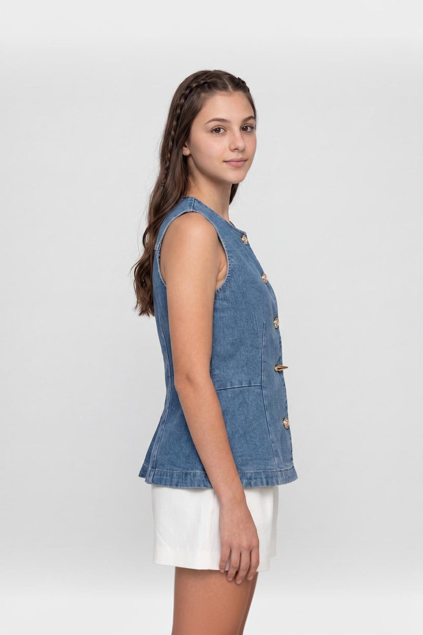 Blue Denim Regular Fit Top For Women - Image 4