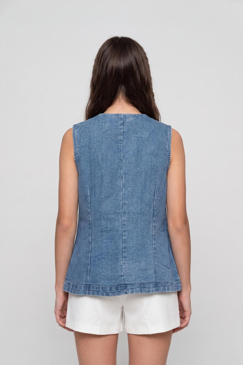 Blue Denim Regular Fit Top For Women - Image 5