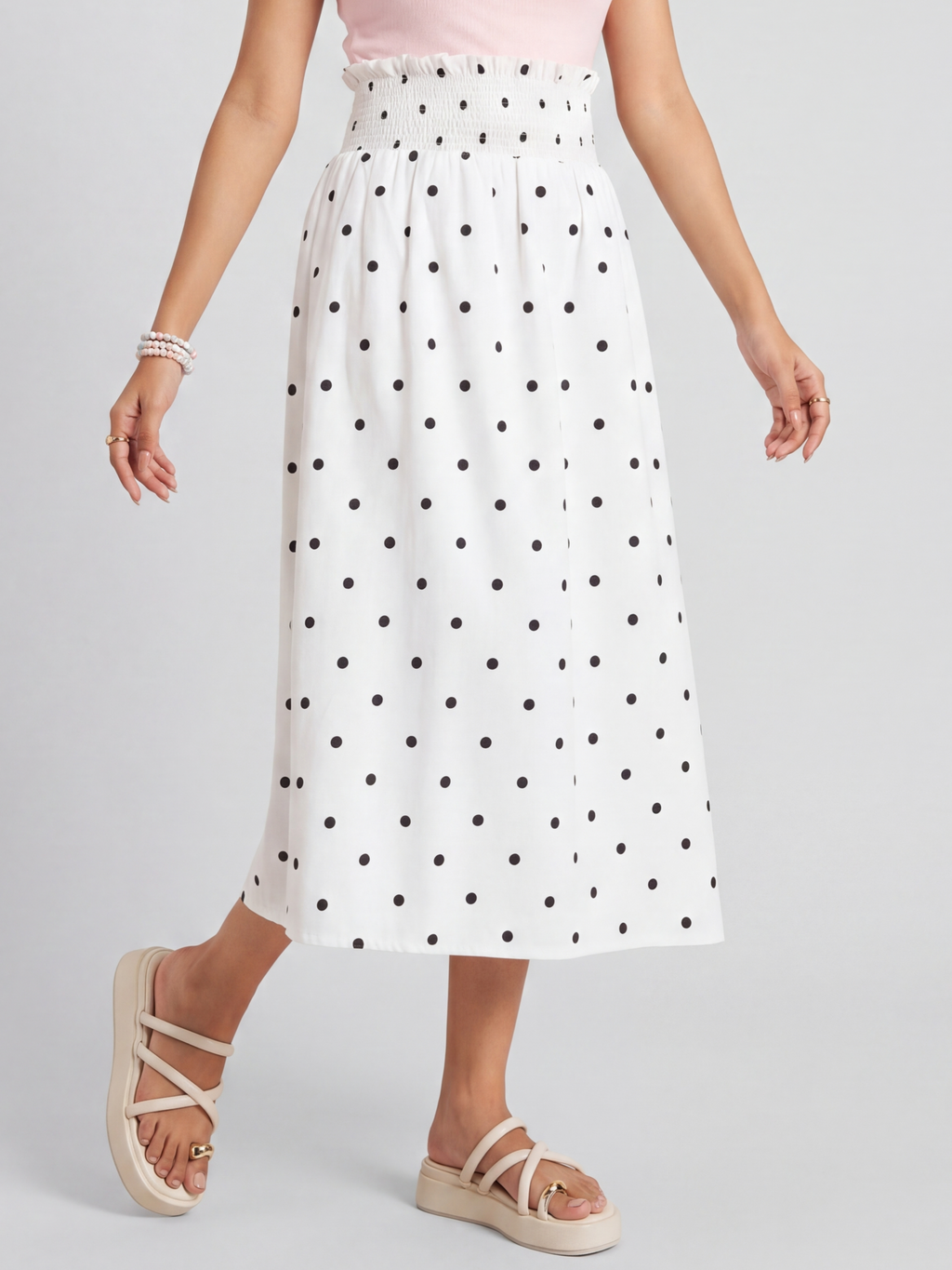 White Polka Dot Regular Fit Skirt for Women - Image 2