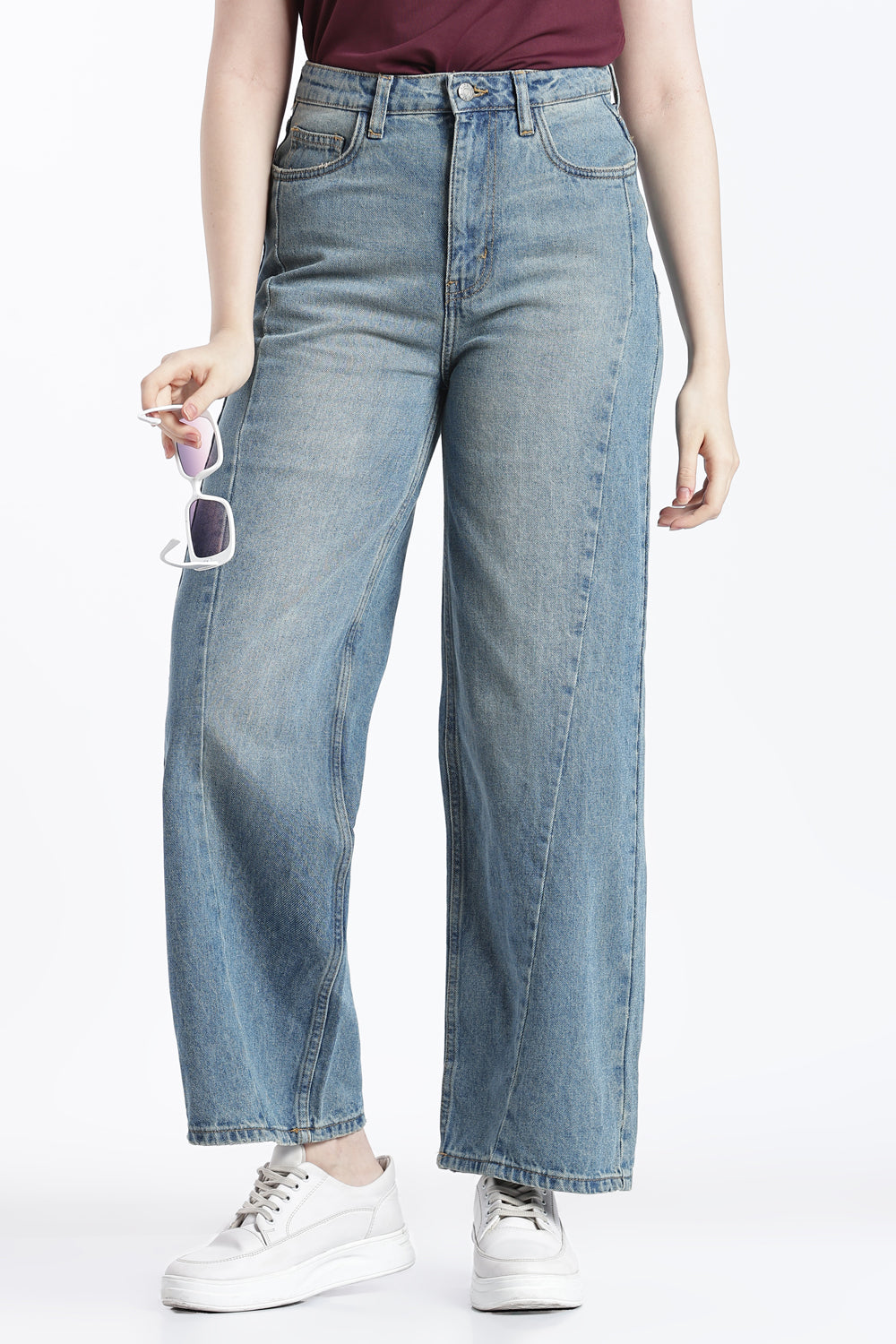 Blue Wide Leg Fit Jeans With 5 Pocket For Women - Image 1