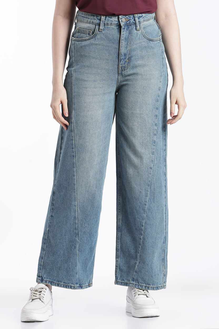 Blue Wide Leg Fit Jeans With 5 Pocket For Women - Image 2