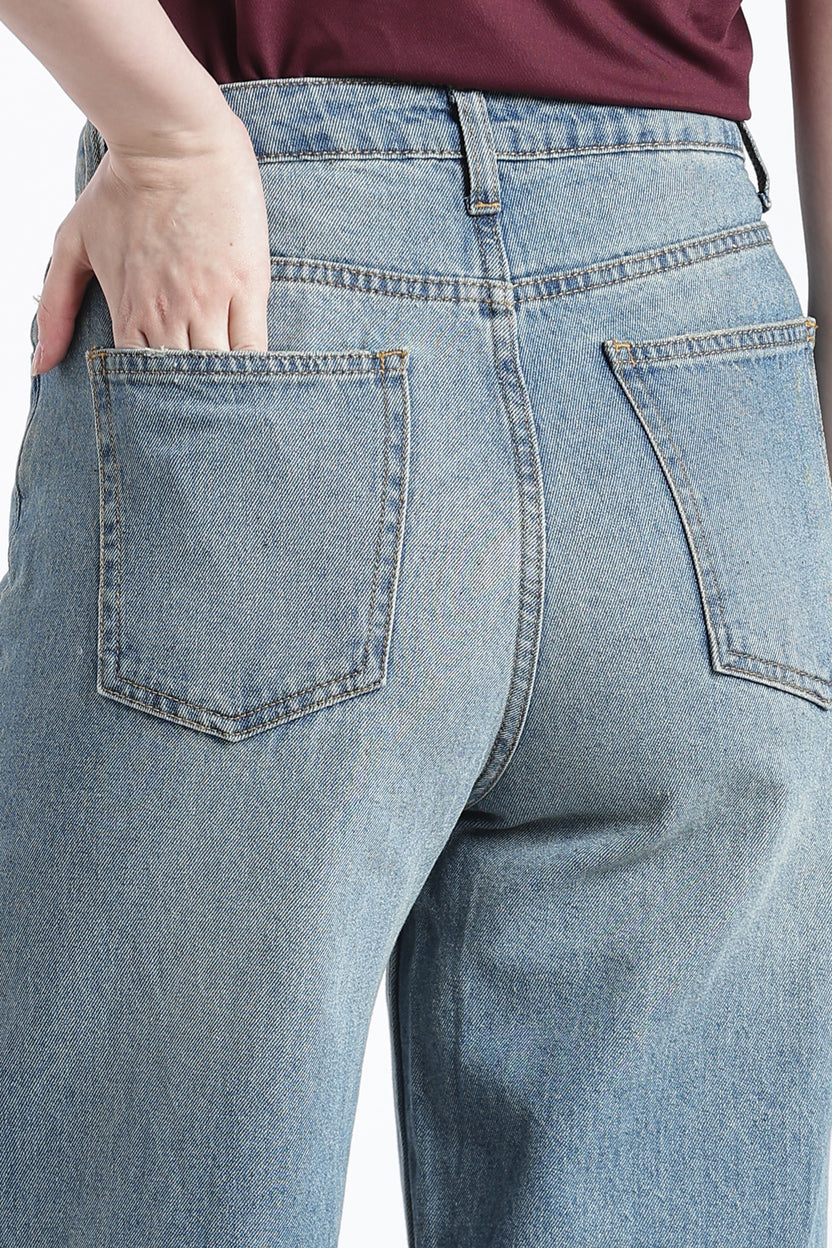Blue Wide Leg Fit Jeans With 5 Pocket For Women - Image 3