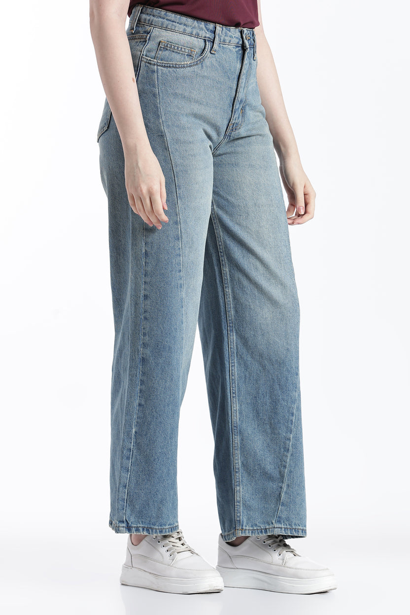Blue Wide Leg Fit Jeans With 5 Pocket For Women - Image 4
