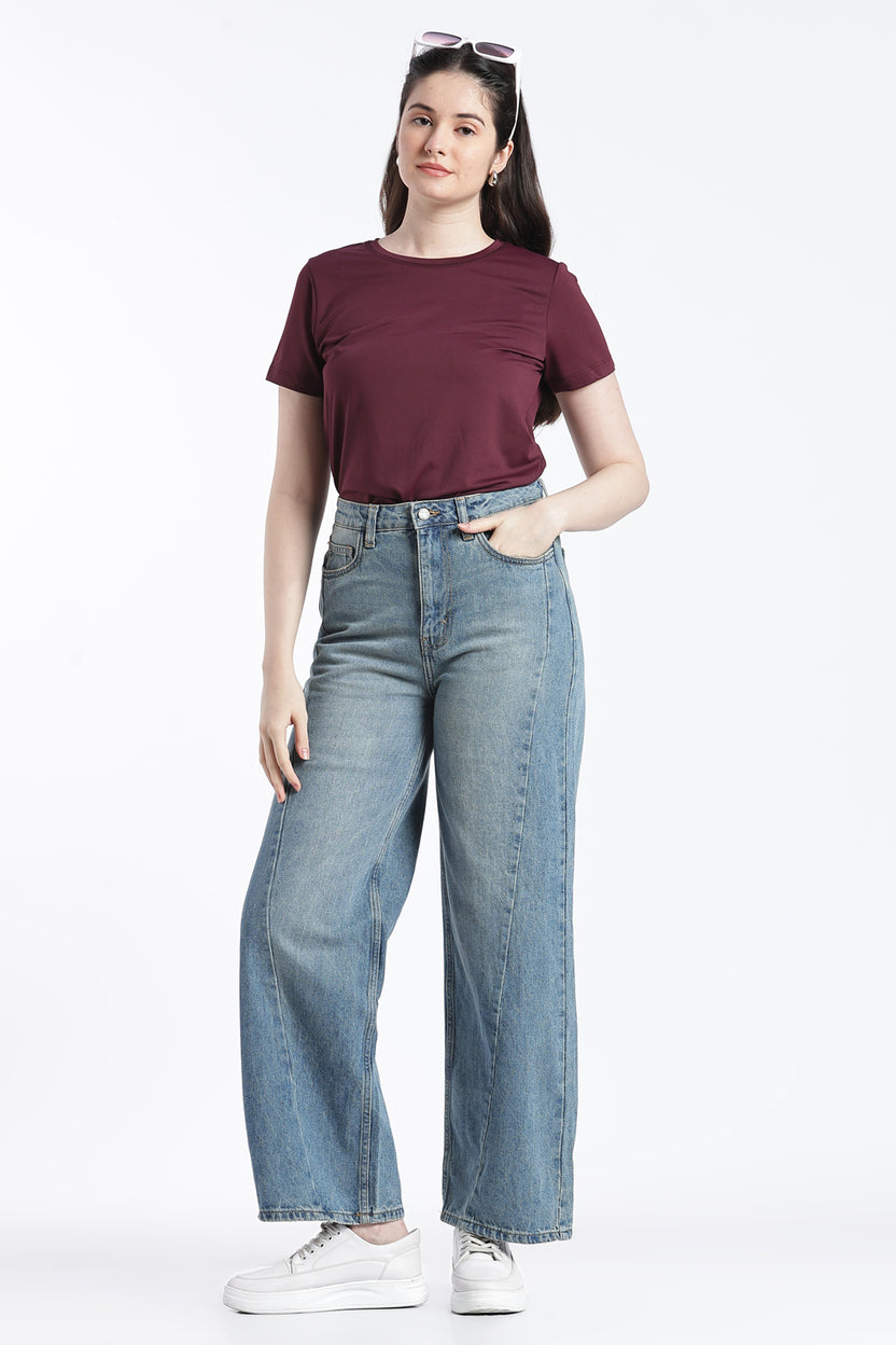 Blue Wide Leg Fit Jeans With 5 Pocket For Women - Image 6