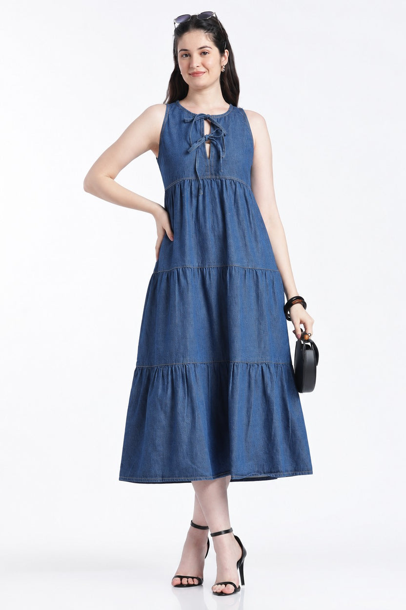 Blue Shoulder Straps Sleeves Regular Fit Dress for Women - Image 1