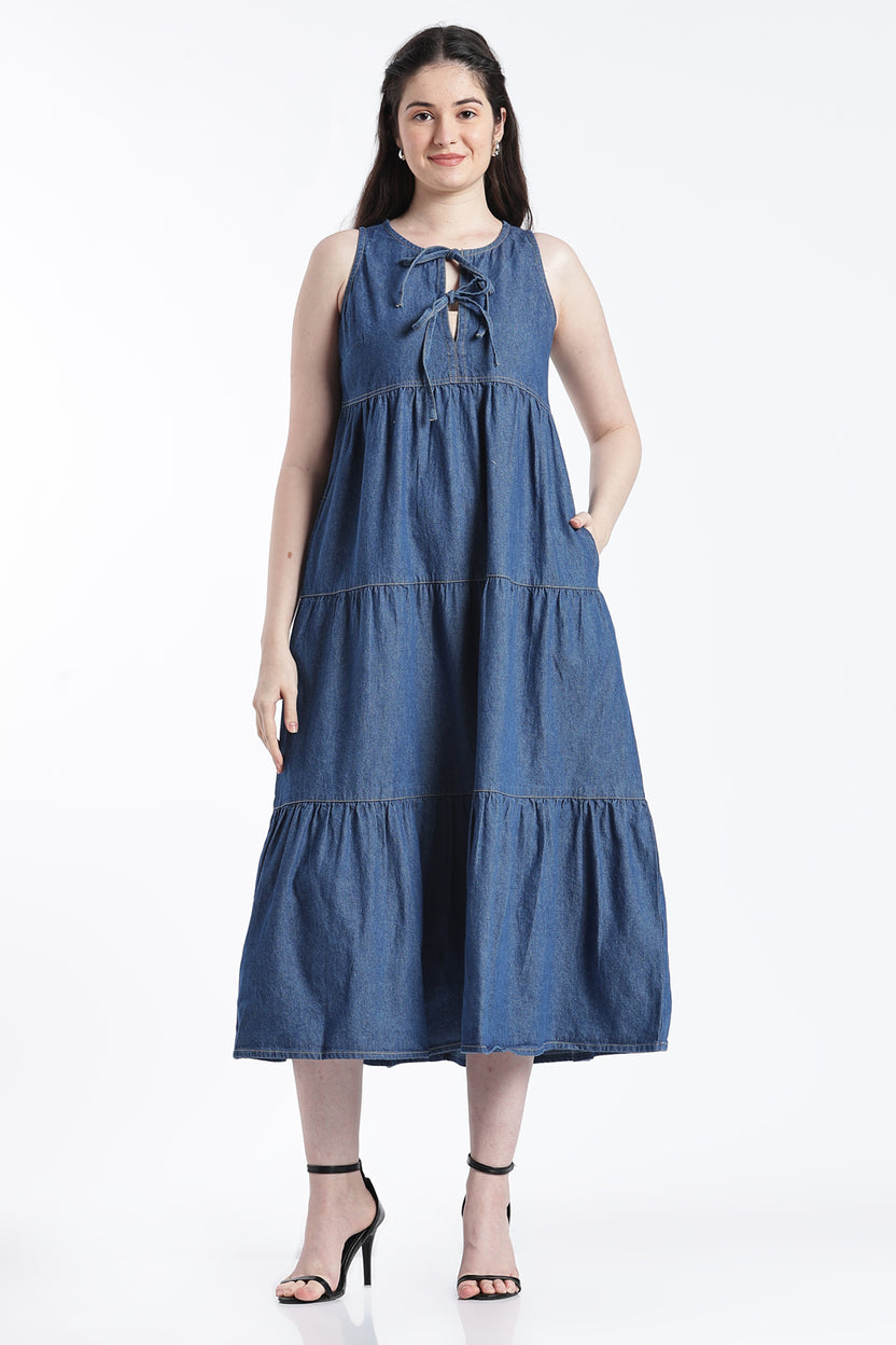 Blue Shoulder Straps Sleeves Regular Fit Dress for Women - Image 2
