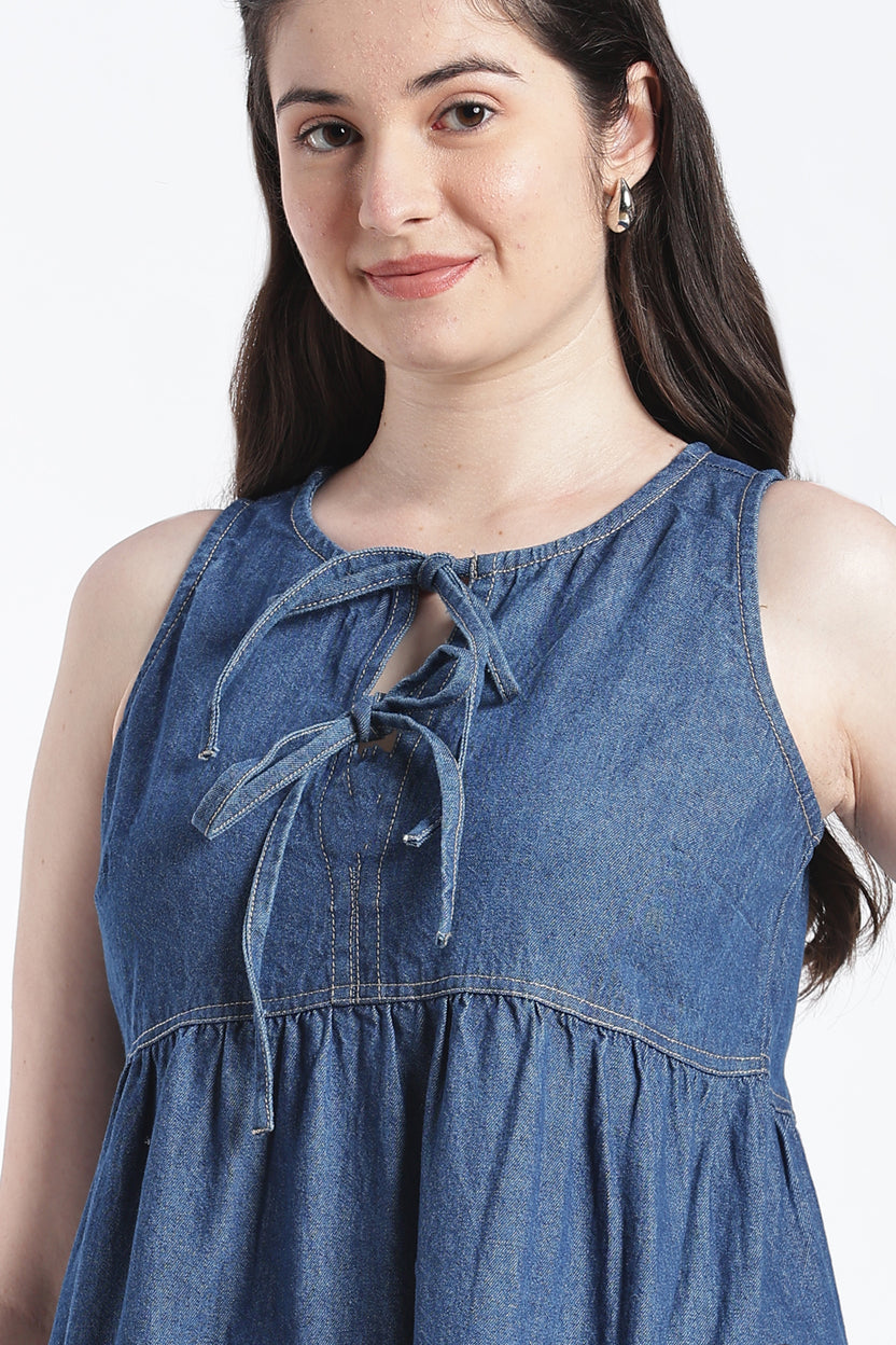 Blue Shoulder Straps Sleeves Regular Fit Dress for Women - Image 7