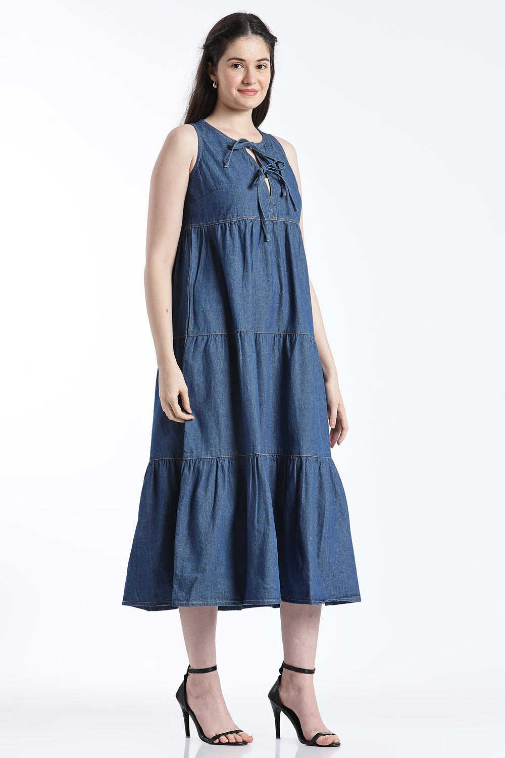 Blue Shoulder Straps Sleeves Regular Fit Dress for Women - Image 4