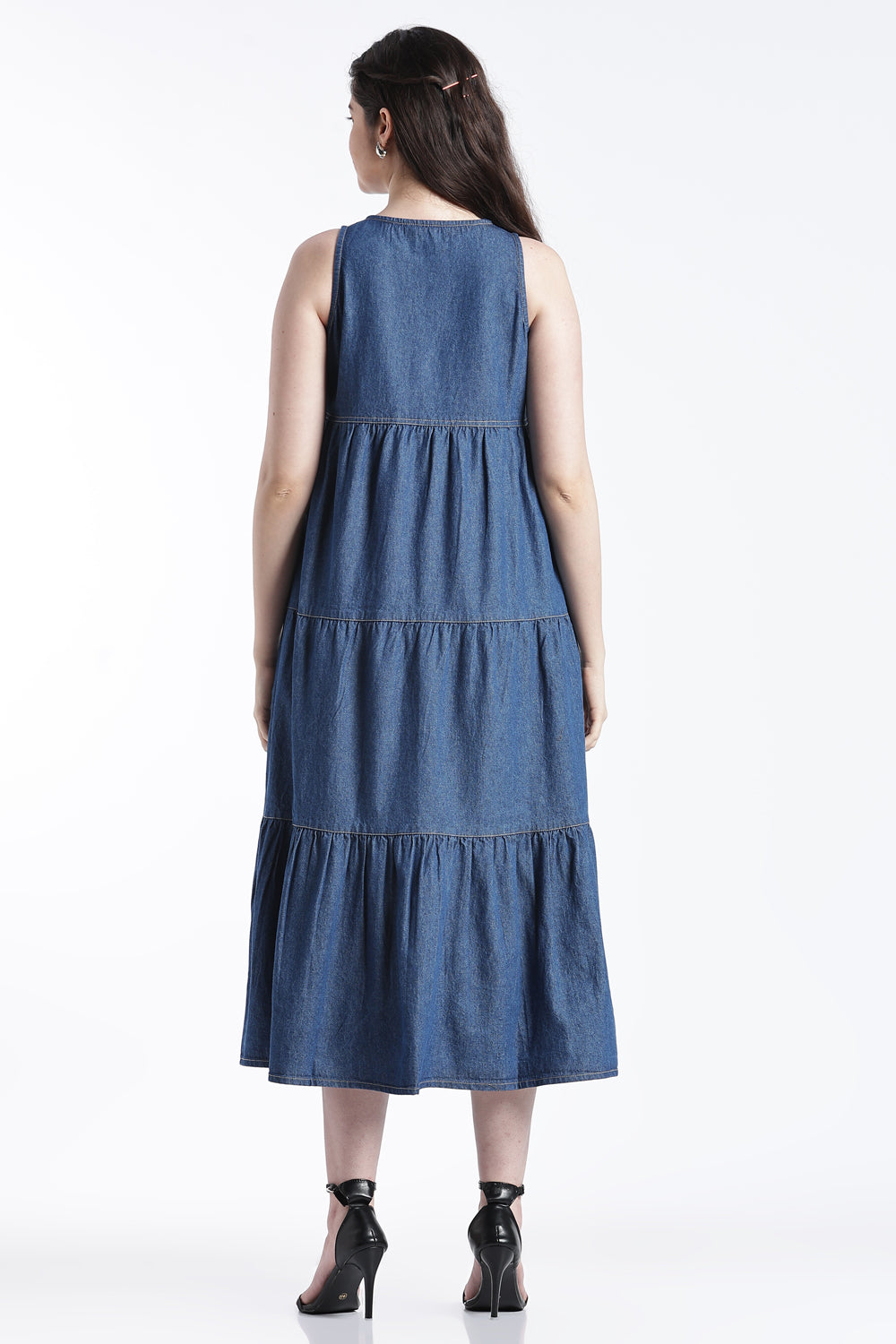 Blue Shoulder Straps Sleeves Regular Fit Dress for Women - Image 5