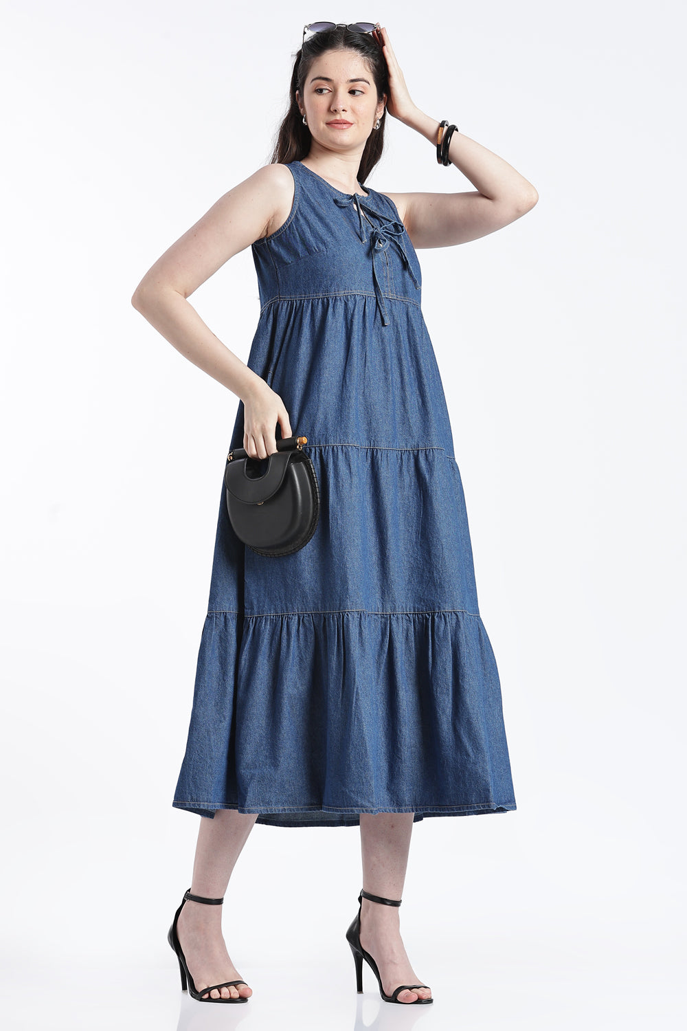 Blue Shoulder Straps Sleeves Regular Fit Dress for Women - Image 6