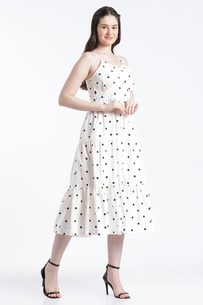 White Shirred Flared Fit Dress for Women - Image 4