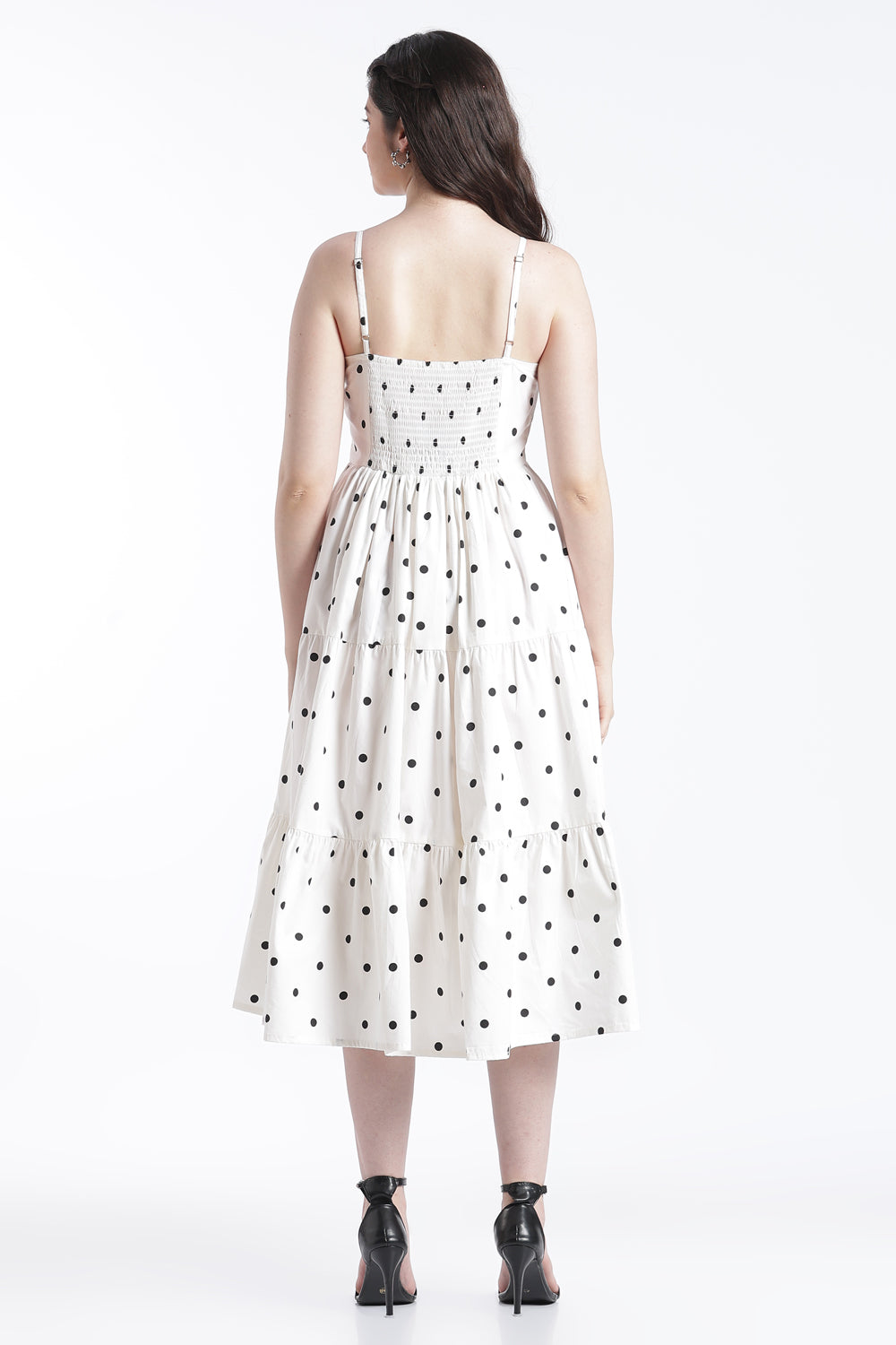White Shirred Flared Fit Dress for Women - Image 5