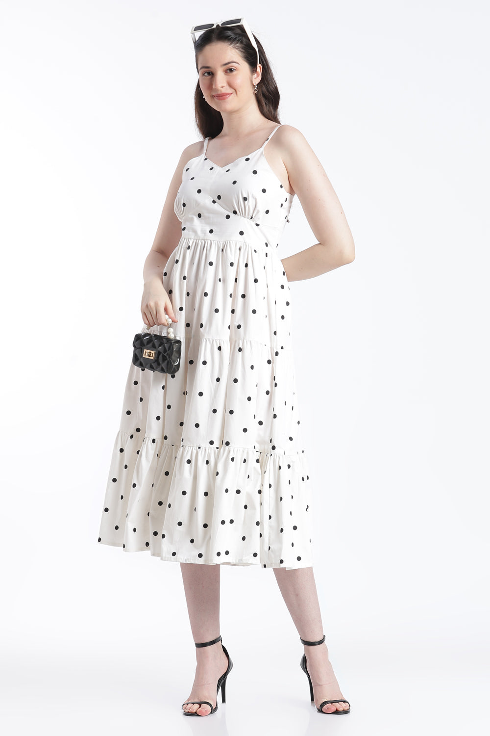 White Shirred Flared Fit Dress for Women - Image 6