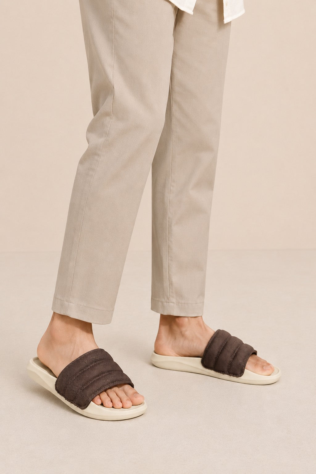 Brown Solid Pool Slides for Men - Image 1