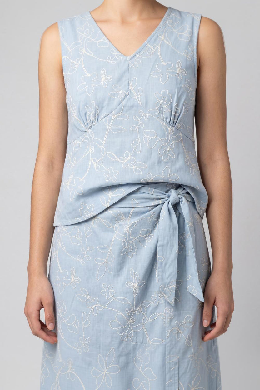 Light Blue Embroidered Regular Fit Top For Women - Image 3