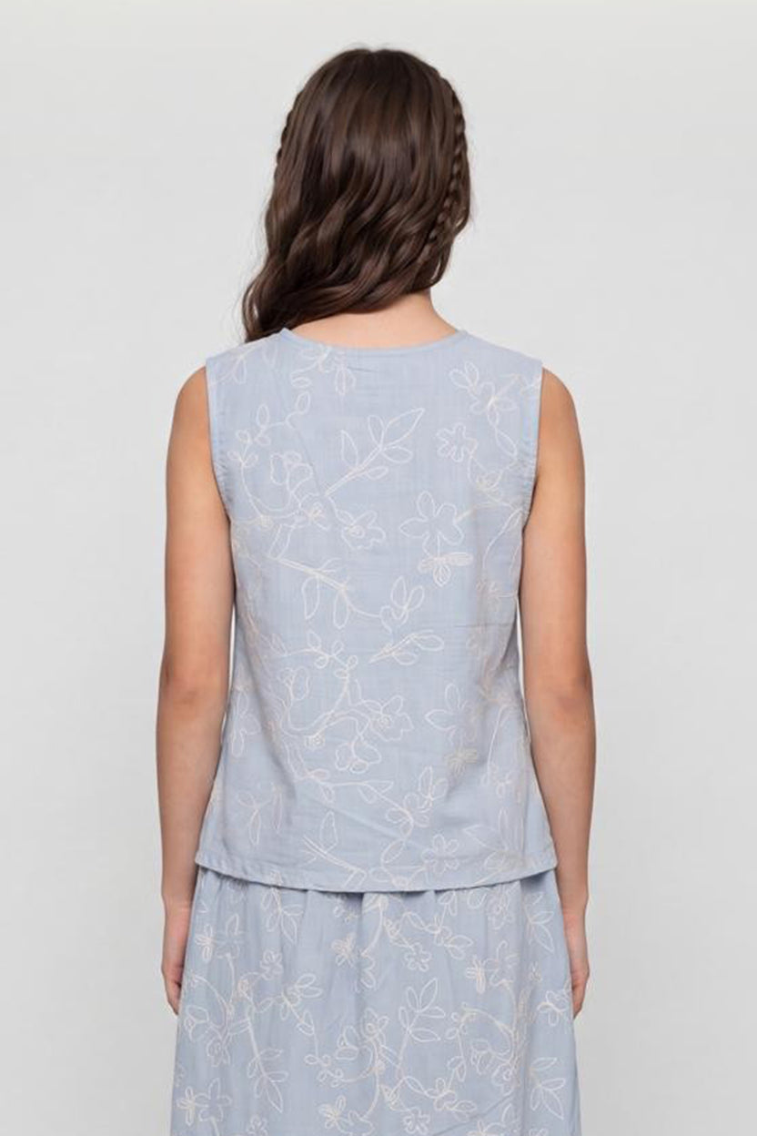 Light Blue Embroidered Regular Fit Top For Women - Image 5