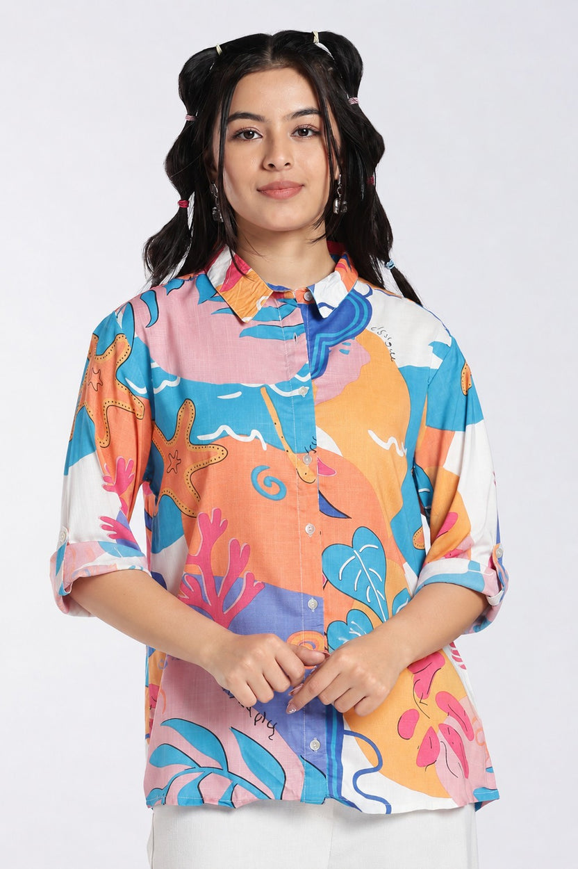 Multi Coloured Abstract Regular Fit Shirt For Women - Image 2