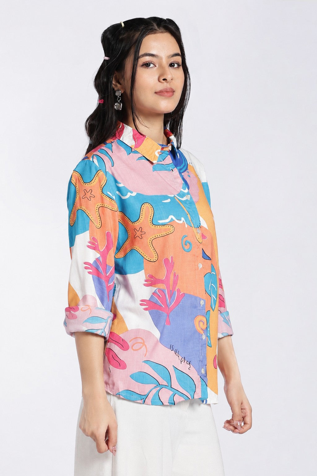 Multi Coloured Abstract Regular Fit Shirt For Women - Image 4
