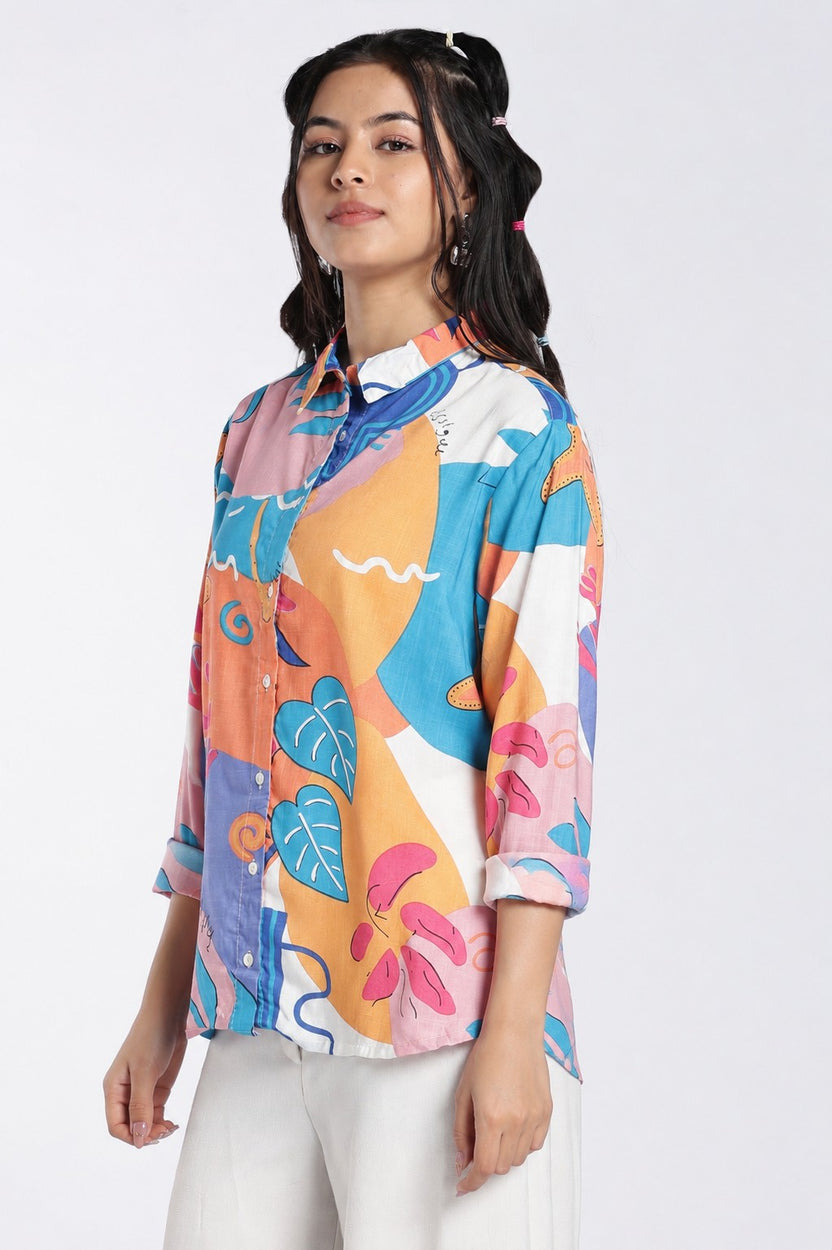 Multi Coloured Abstract Regular Fit Shirt For Women - Image 6