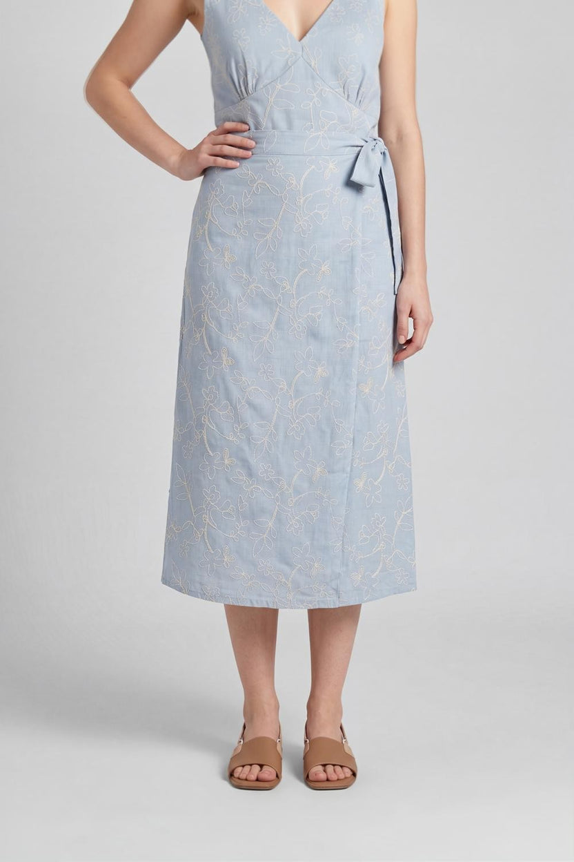 Light Blue Mid Embroidered Rise Fit Skirt for Women - Image 2