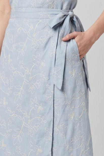 Light Blue Mid Embroidered Rise Fit Skirt for Women - Image 3