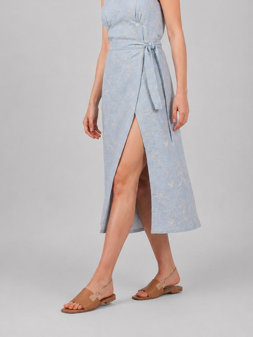 Light Blue Mid Embroidered Rise Fit Skirt for Women - Image 4