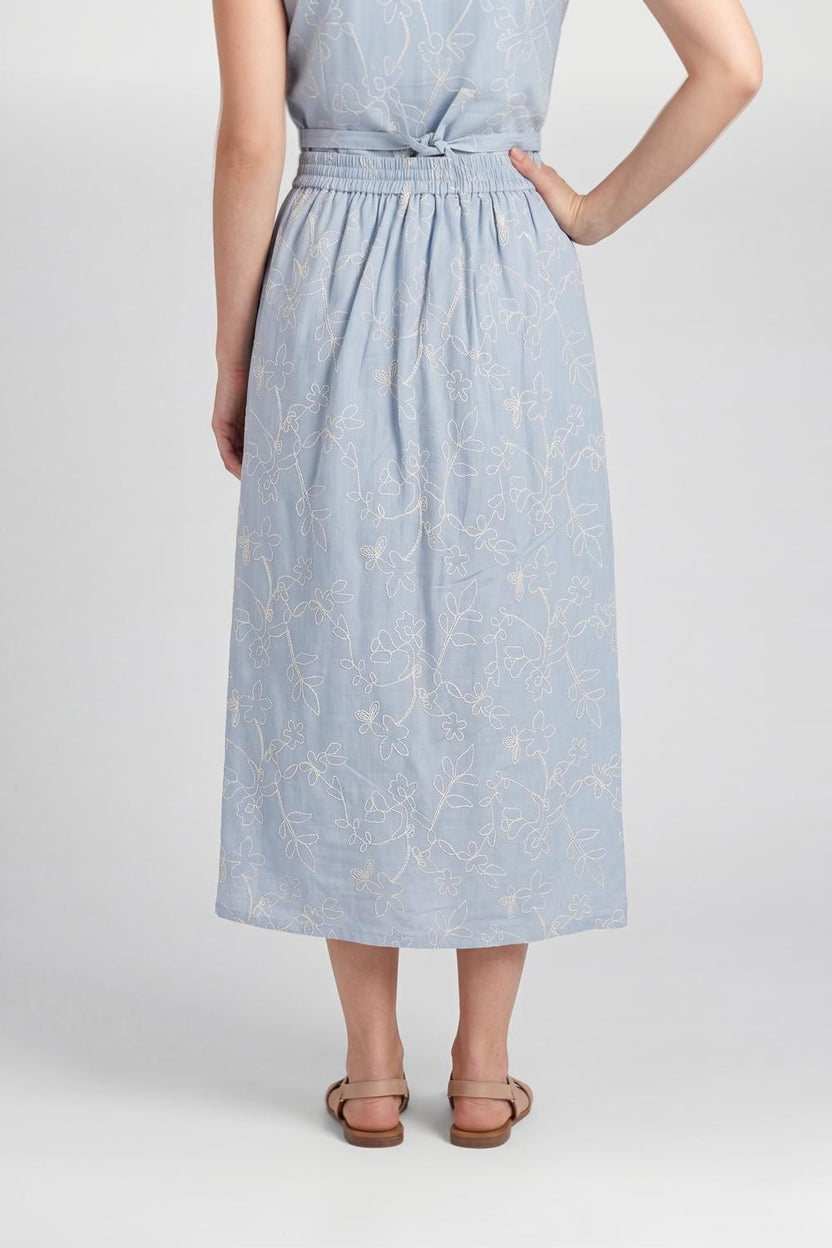 Light Blue Mid Embroidered Rise Fit Skirt for Women - Image 5