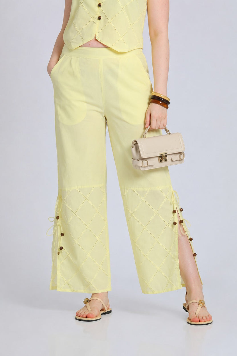 Yellow Wide Leg Fit Ethnic Bottom With 2 Pocket for Women - Image 1