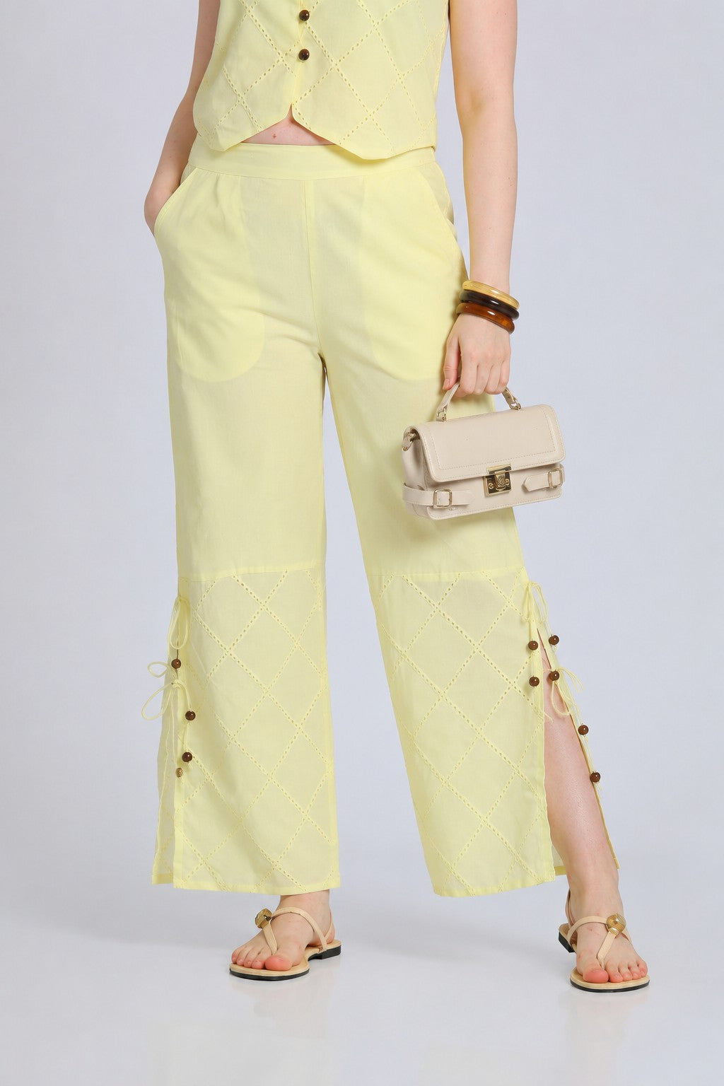 Yellow Wide Leg Fit Ethnic Bottom With 2 Pocket for Women - Image 1