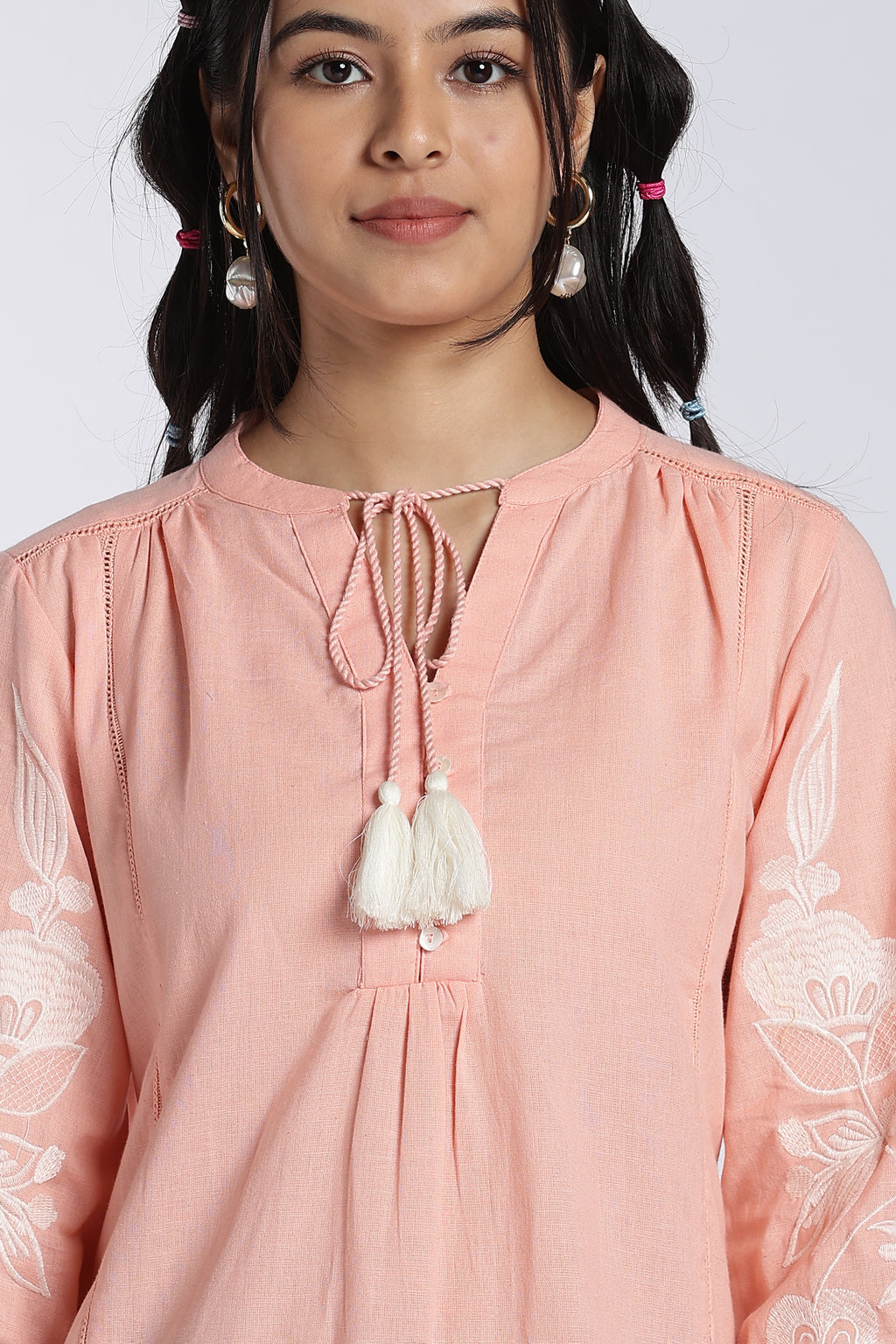 Peach Bishop Sleeves Fit Dress for Women - Image 7
