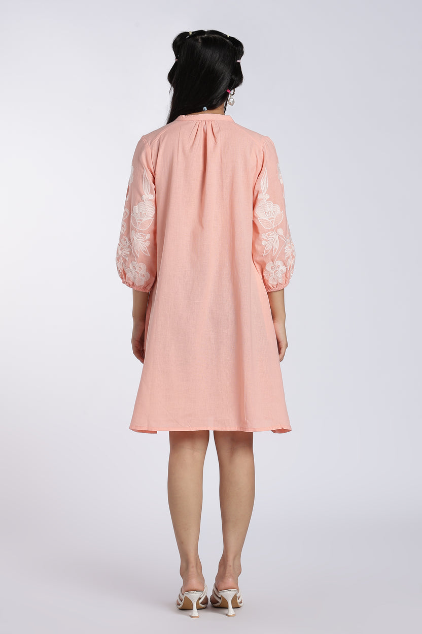 Peach Bishop Sleeves Fit Dress for Women - Image 5
