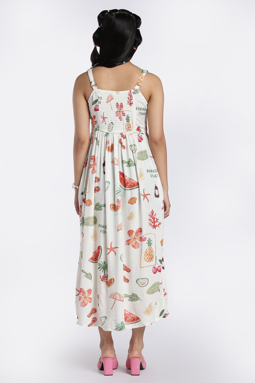 White Tropical Vacation Print Maxi Dress for Women - Image 5
