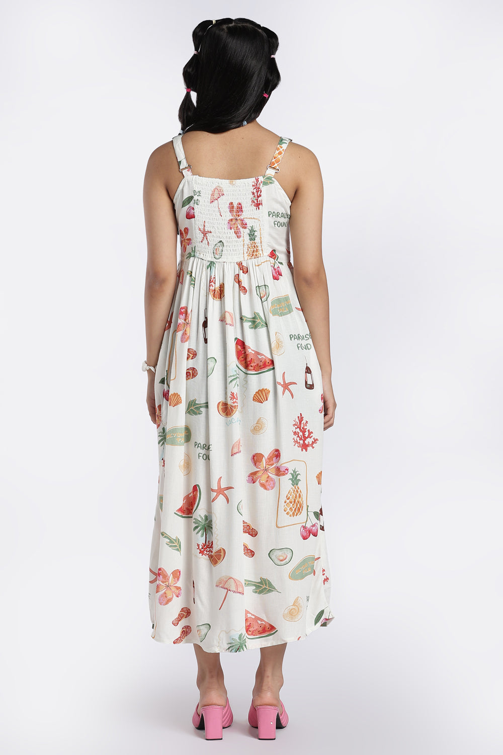 White Tropical Vacation Print Maxi Dress for Women - Image 5