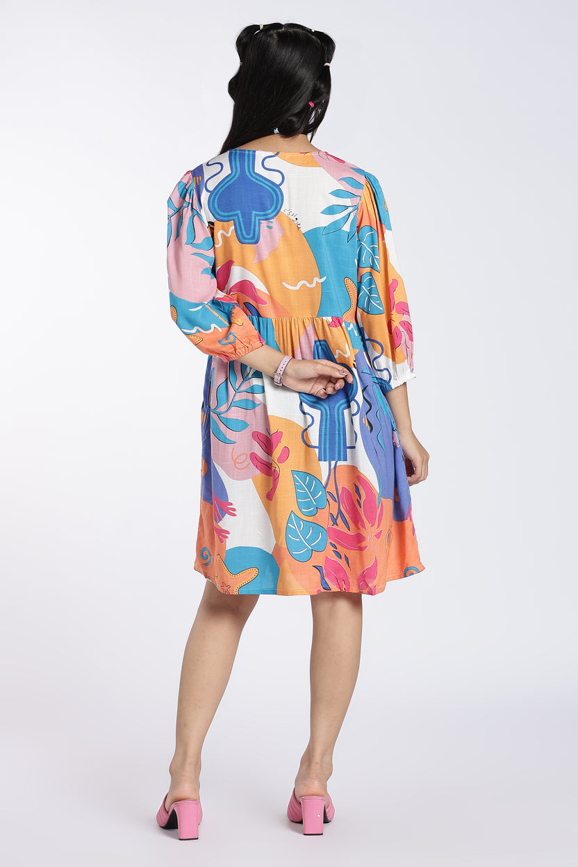 Multi Coloured Gathered Fit Dress for Women - Image 5