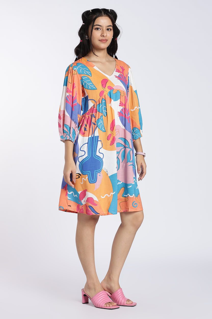 Multi Coloured Gathered Fit Dress for Women - Image 6