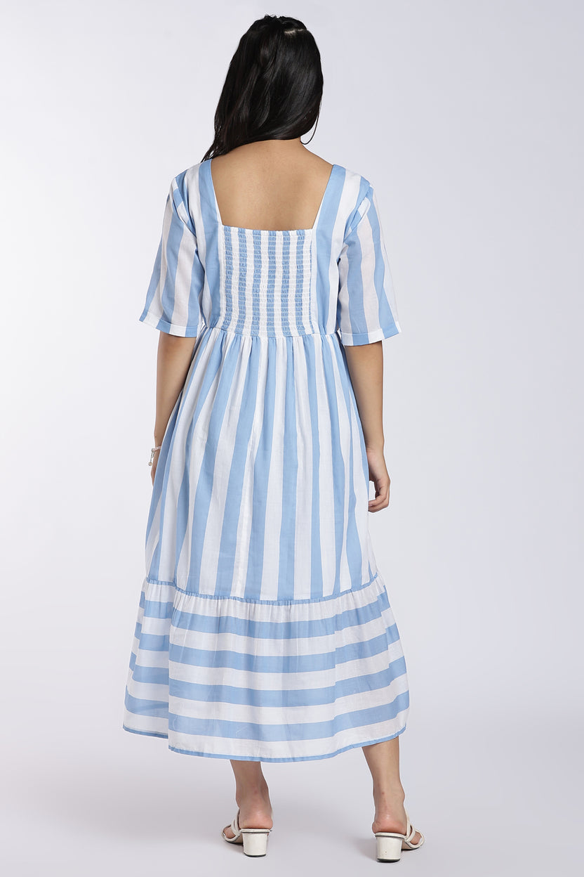 Light Blue Striped Flared Dress for Women - Image 5