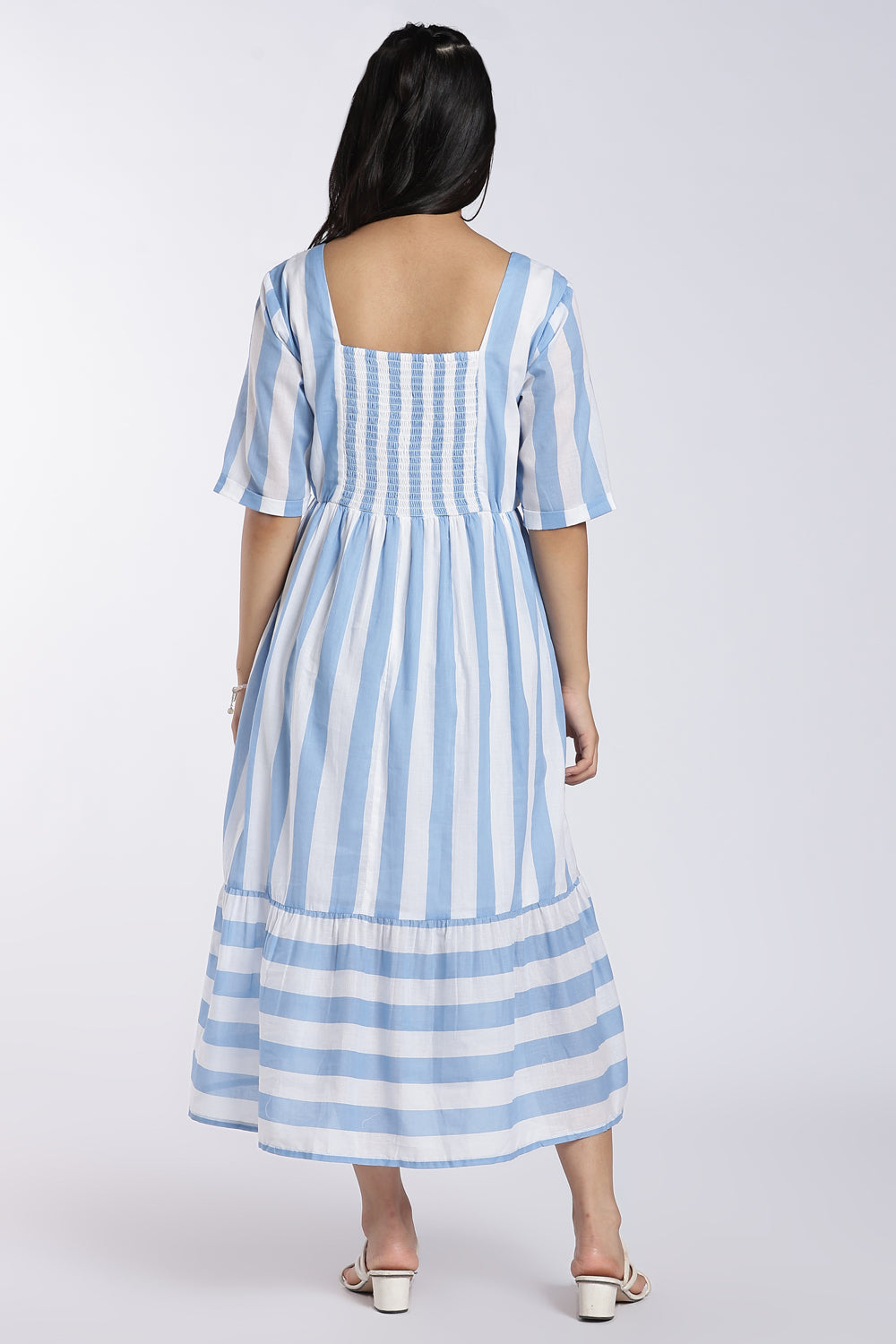 Light Blue Striped Flared Dress for Women - Image 5