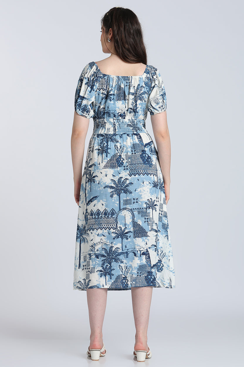 Blue Puff Sleeves Dress for Women - Image 5