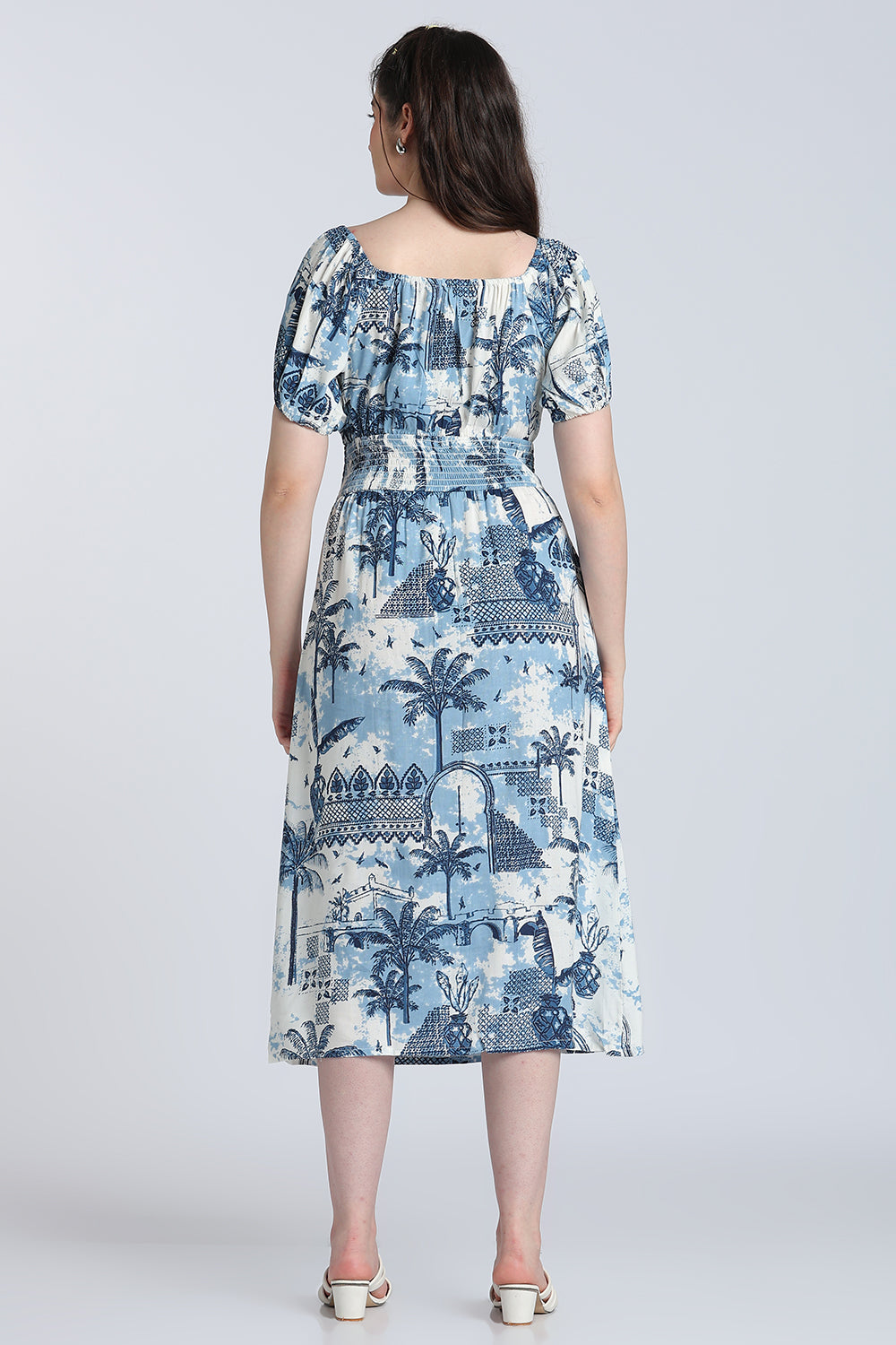 Blue Puff Sleeves Dress for Women - Image 5