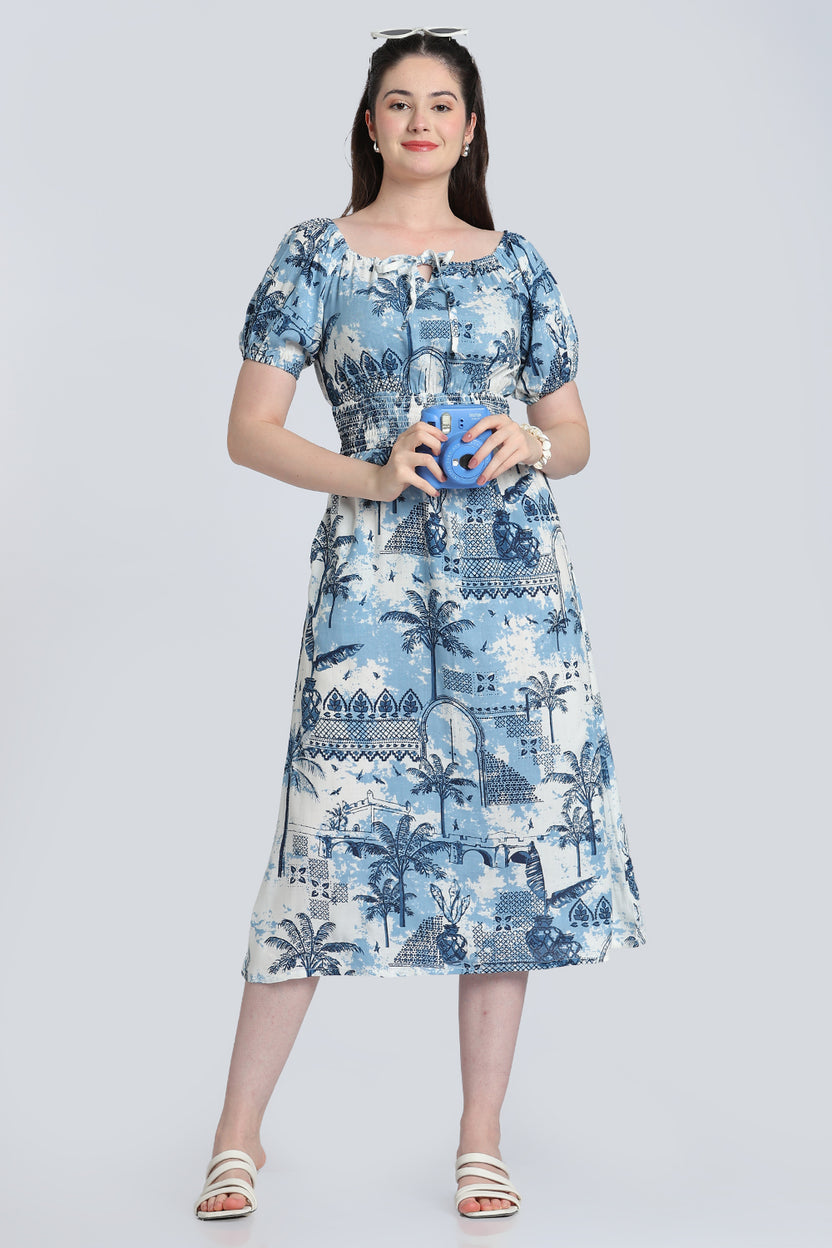 Blue Puff Sleeves Dress for Women - Image 6