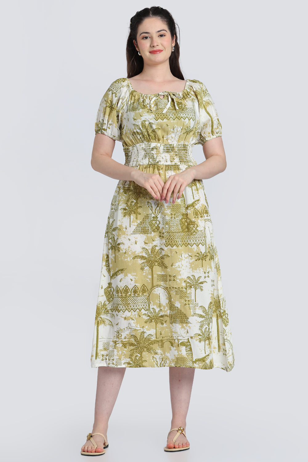 Green Tie Up Regular Fit Dress for Women - Image 1