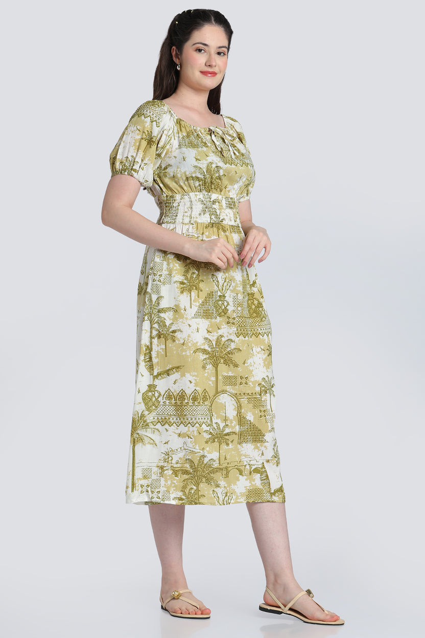 Green Tie Up Regular Fit Dress for Women - Image 4