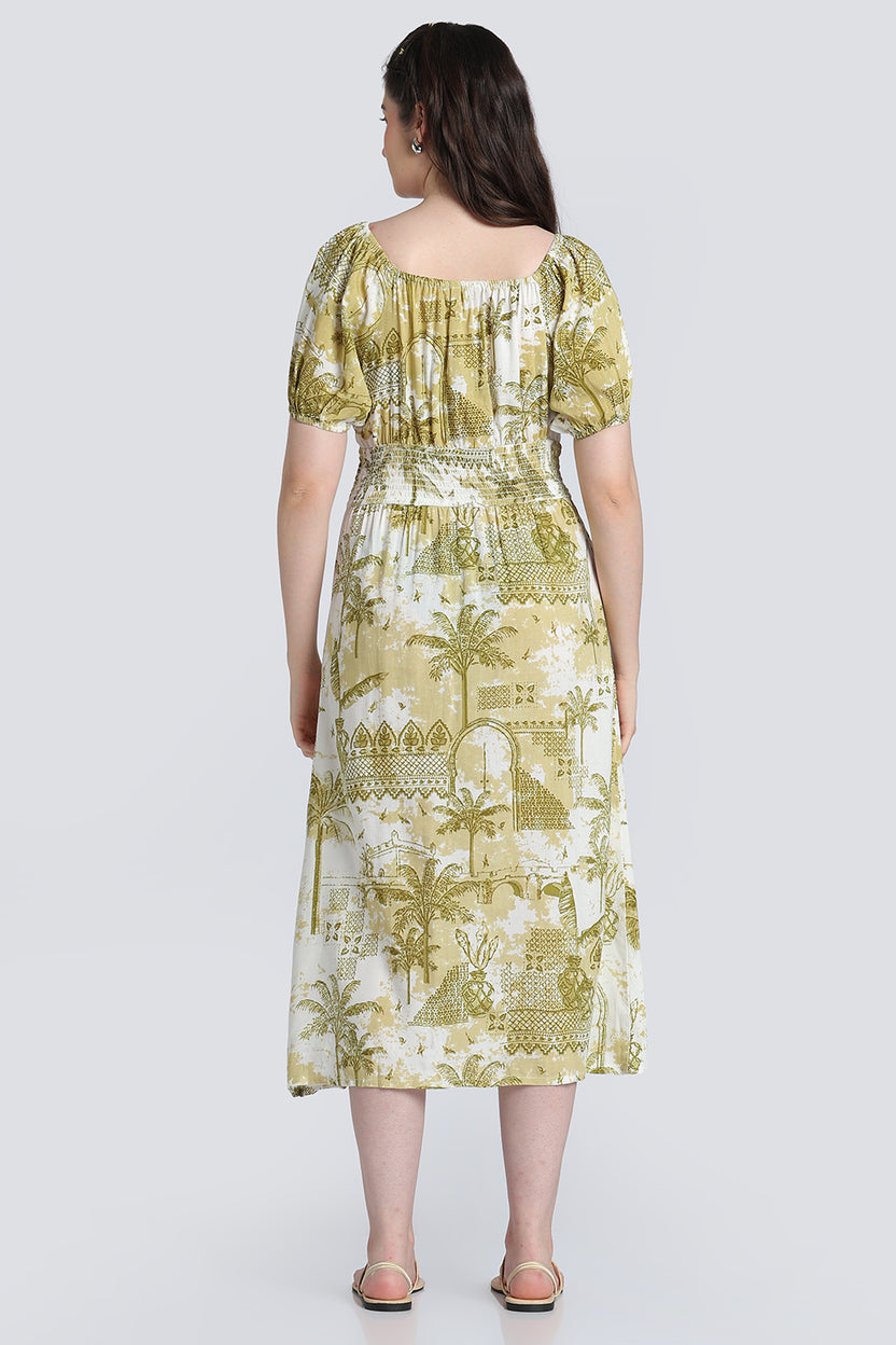Green Tie Up Regular Fit Dress for Women - Image 5
