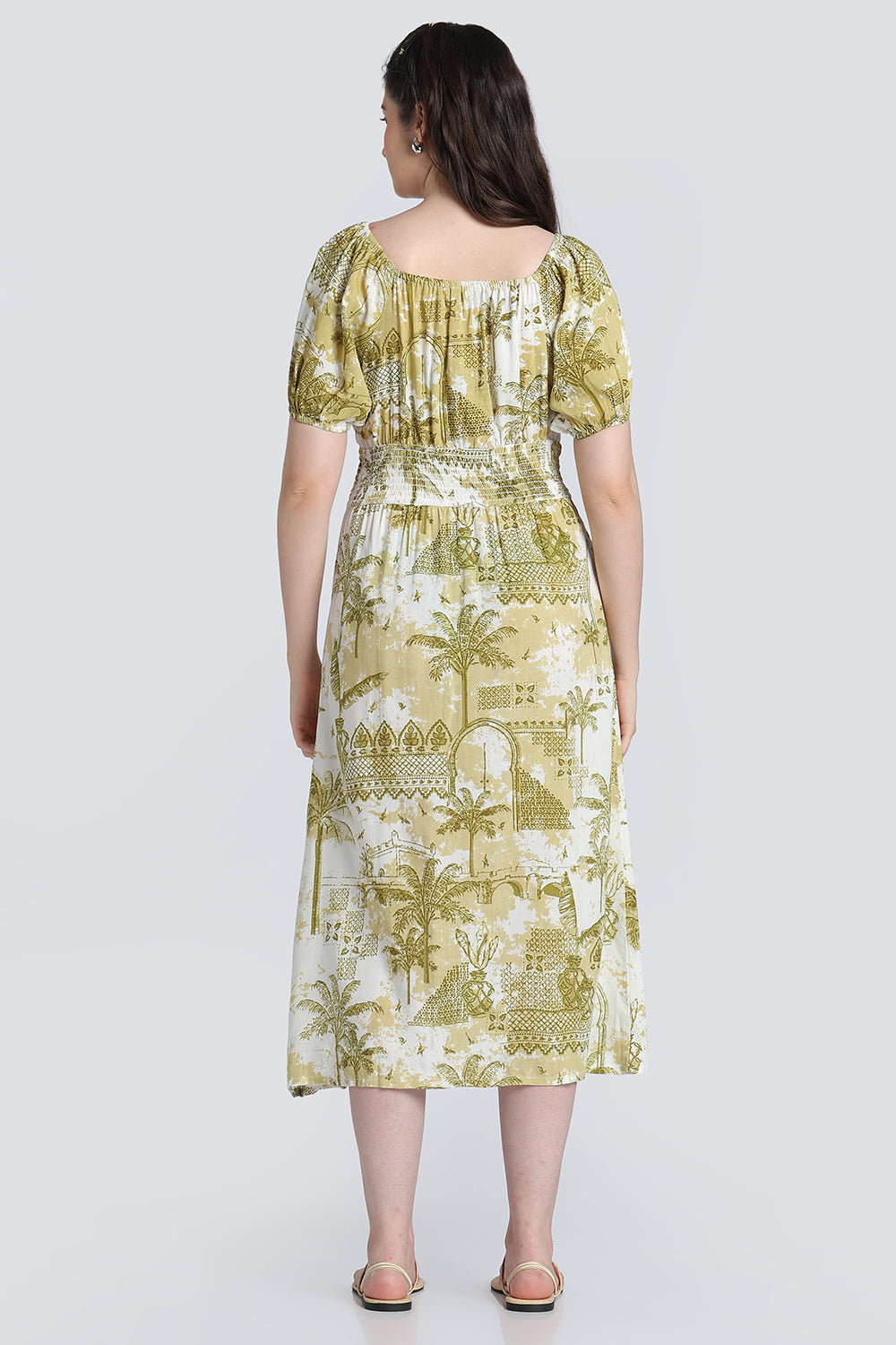 Green Tie Up Regular Fit Dress for Women - Image 5