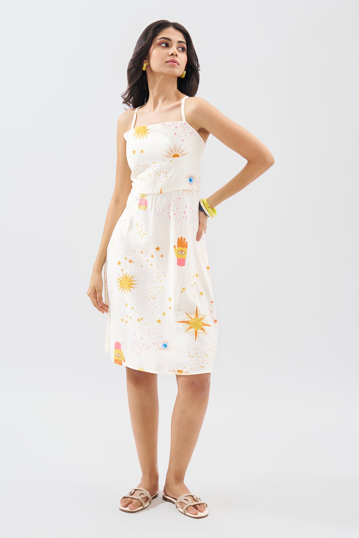 Off-White Sleeveless Motif Print Dress for Women - Image 2