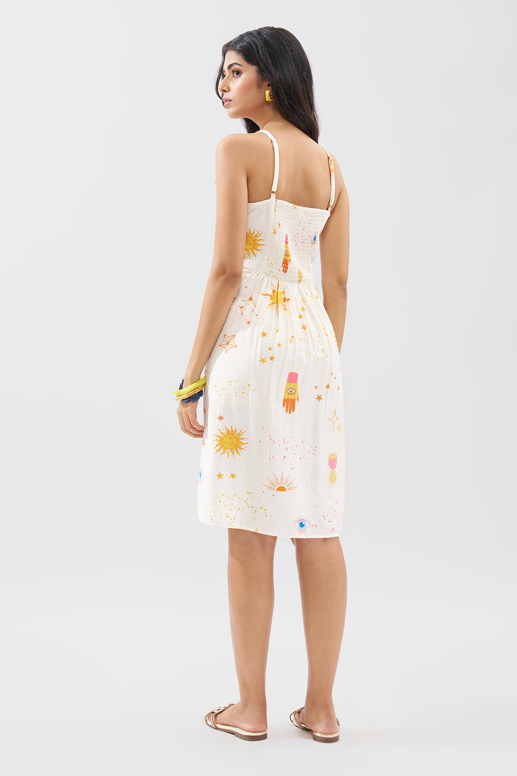Off-White Sleeveless Motif Print Dress for Women - Image 5