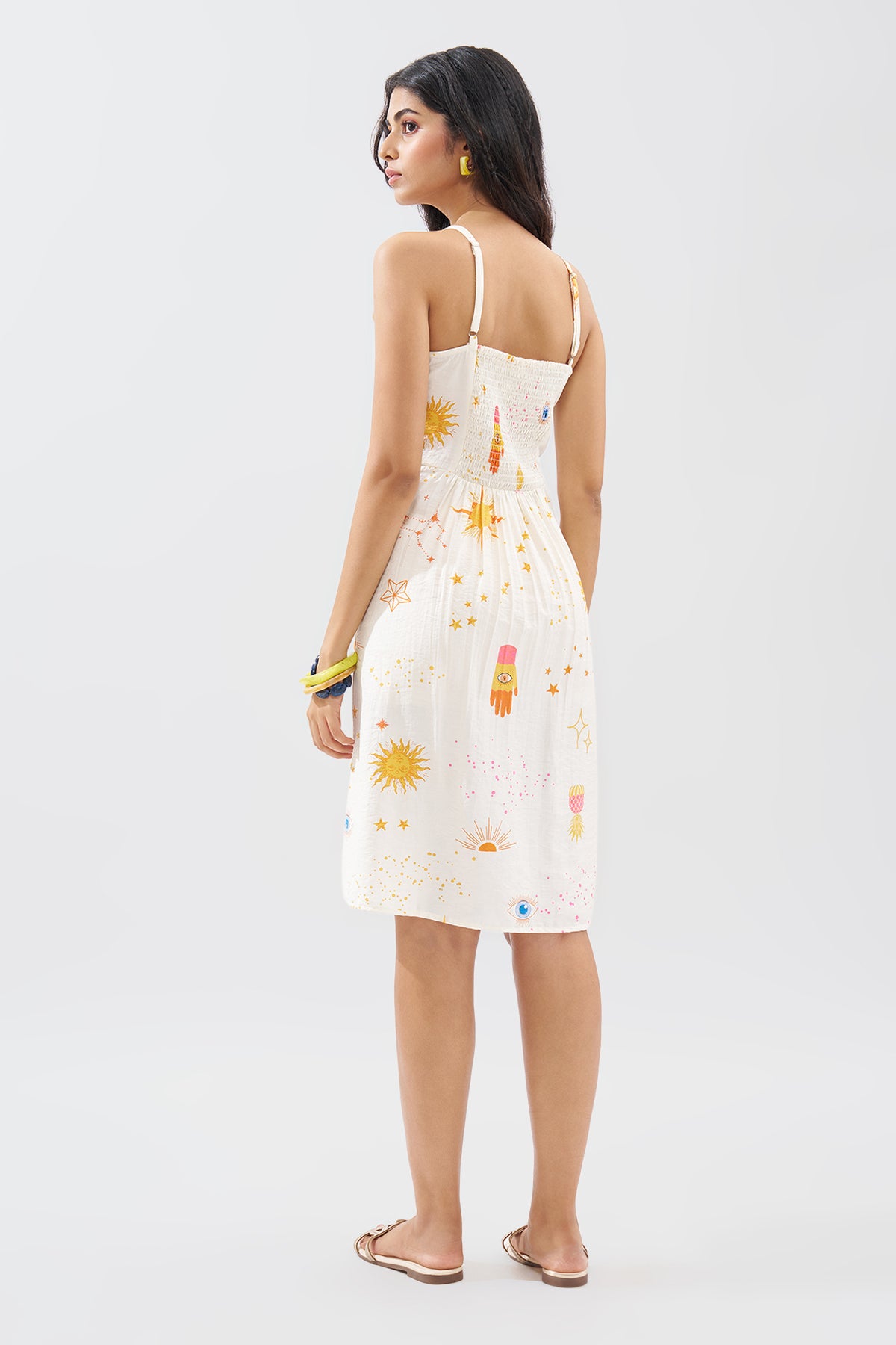 Off-White Sleeveless Motif Print Dress for Women - Image 5
